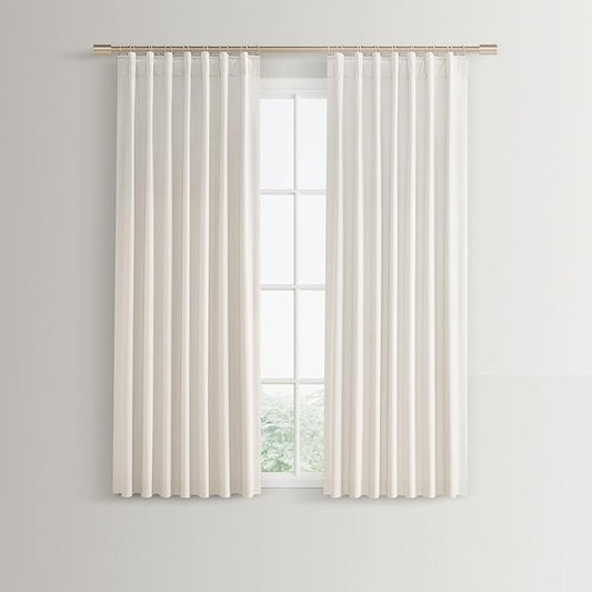 Joywell 100% Blackout Linen Curtains 45 Inches Long for Cafe 2 Panels Set Black Out Curtain Thermal Insulated Drapes for Bathroom Small Short Window Back Tab Hook Belt 52 x 45,Ivory
