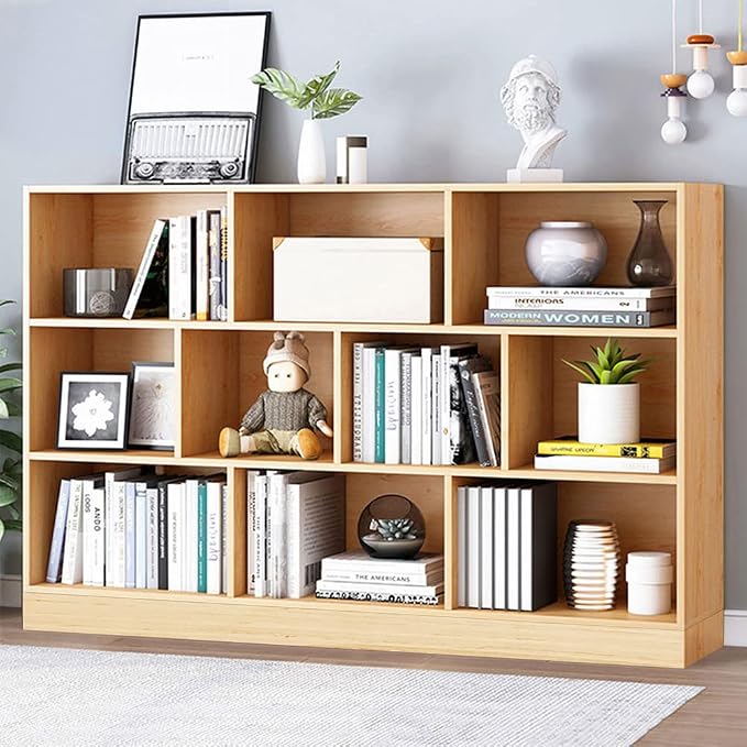 IOTXY Open Shelf Low Bookcase - Wooden 3-Tier Cube Bookshelf, Pear Yellow | MDF Material, Stable Raised Base, 10 Storage Cubby Display, Horizontal Short Shelf Unit, Scandinavian Minimalist Organizer