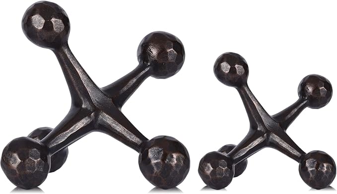 2-Piece Mid-Century Modern Jacks Decor Set - Lightweight Resin Decorative Knot Alternative for Coffee Table,Bookshelf & Office Desk - Abstract Geometric Sculpture Objects,Bronze Finish (Bronze)