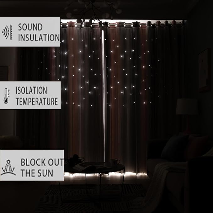 Pink Gray Star Blackout Curtains 108 Length 2 Panel Sets, Thick Grommet Privacy Boho Cute Curtain for Kids Room Aesthetic Room Bedroom, Layer Star Cut Out Aesthetic Curtain