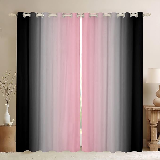 jejeloiu Pink Darkening Drapes (2 Panels, 38 x 54 Inch) Ombre Black Curtains for Bedroom Living Room for Kids Decor Gradient Style Blackout Curtains Abstract Window Treatments