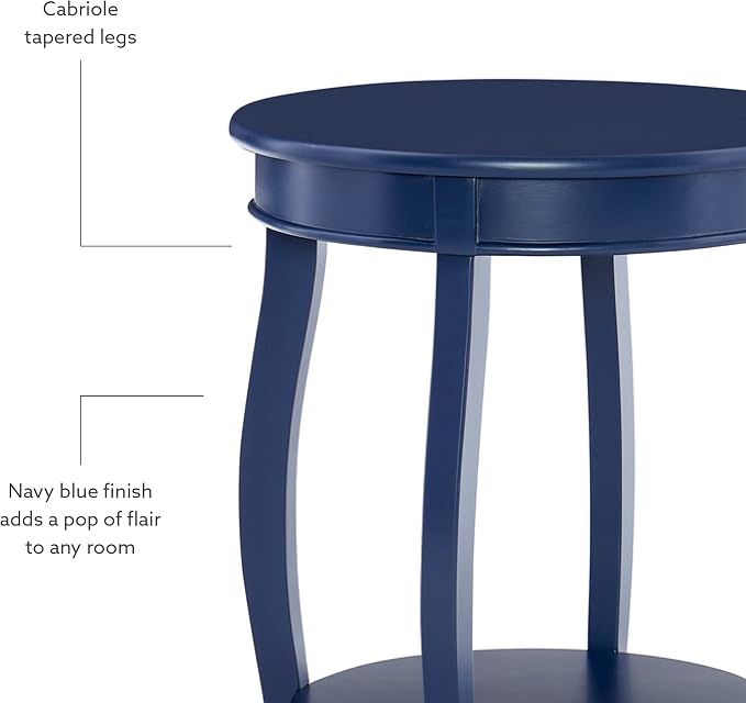 Powell Phipps Navy Blue Round Side Table with Shapely Legs and Shelf