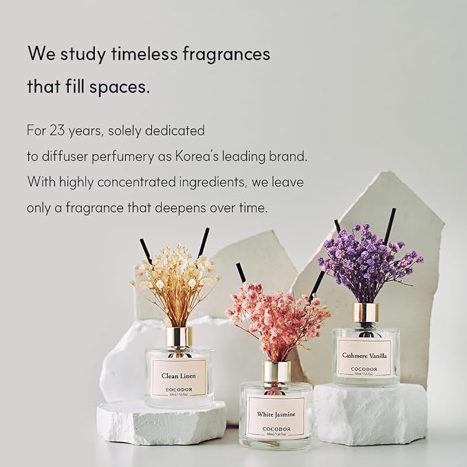 COCODOR Real Flower Reed Diffuser Set of 3/White Jasmine,Garden Lavender,April Breeze/1.6oz Each Pack/Home Fragrance Diffuser, Oil Scent Diffuser for Bathroom Shelf Decor