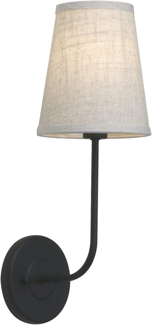 PERMO Classic Rustic Wall Sconce Light Fixture with Flared Funnel Linen Fabric Shade Nightstand Lamps for Living Room Bedrooms Bedside Reading (Black)
