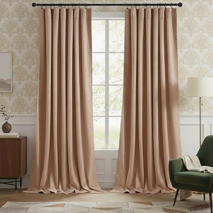 StangH Blush Beige Nursery Curtains 96 inch Room Darkening Drapes, 2 Panels | 300GSM Soft Velvet, Thermal Insulated, Privacy & UV Protection, Bedroom, Living Room, Kids Baby Girls Safe, Daughters