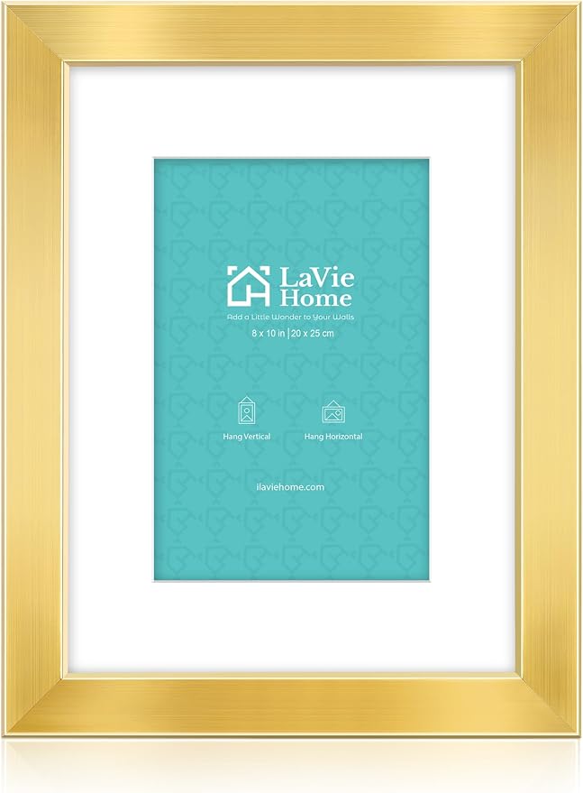 LaVie Home 8x10 Picture Frame Gold, 8 x 10 Frame with High Definition Plexiglass, Horizontal or Vertical Wall Wood Gallery Picture Frames Suitable for Picture Display, 1pc