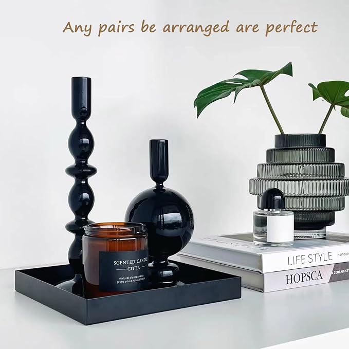 Candle Stick Candle Holder, Glass Candle Holders for Table Centerpiece, Modern Style Black Candle Holder Mixed 4pcs