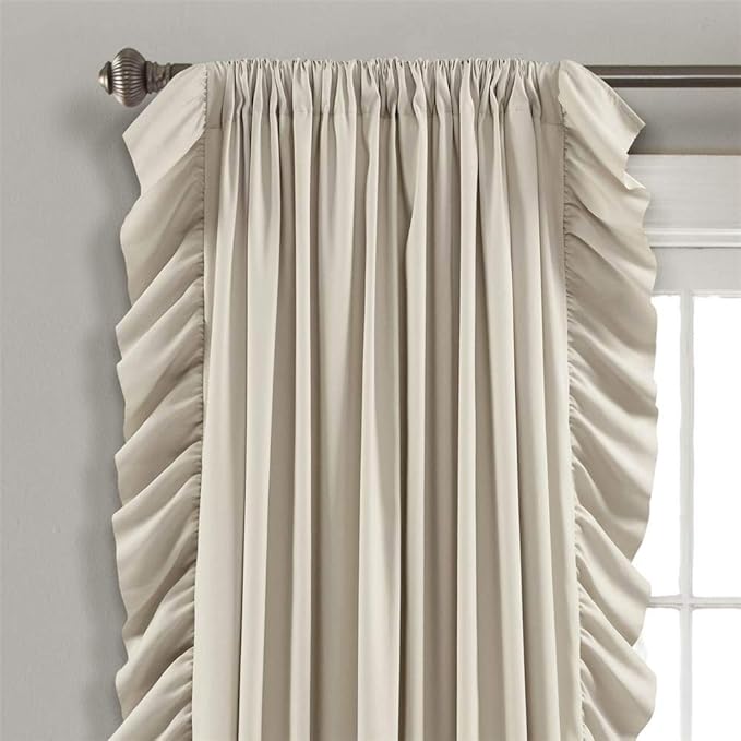 Lush Decor Reyna Ruffle Window Curtain Panel Set, Pair, 54" W x 95" L, Wheat - Flowy Curtain Set - Romantic Ruffle Curtains for Bedroom, Living room, or Dining Room - Farmhouse & Cottage Home Decor