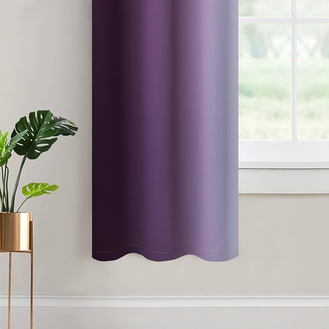 Yakamok Ombre Curtains Purple and Greyish White for Living Room,42Wx63L | Room Darkening Curtains 63,Thermal Insulated Gradient Color Drape,Light Blocking Grommet Window Curtains for Bedroom,2 Panels