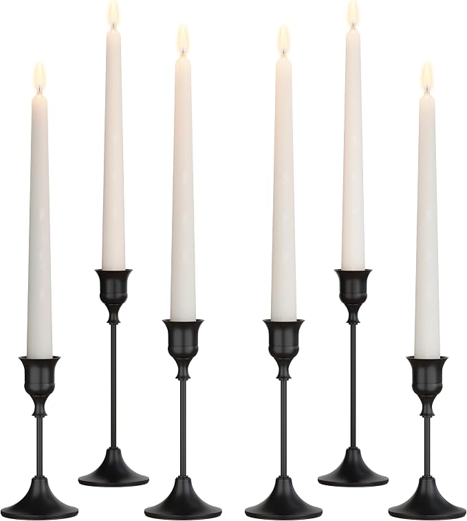 NLBTW Set of 6 Black Candle Holders for Taper, Vintage Candlestick Holder Decorative Metal Candle Sticks Home Decor Centerpieces for Table Mantel Festive Decorations