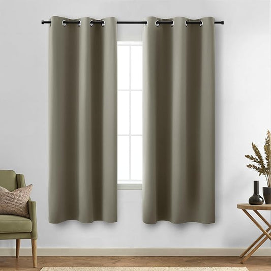 KOUFALL 72 Inch Insulating Blackout Curtains for Winter, Room Darkening Grommet Ring Curtains for Living Room Bedroom, Taupe Brown