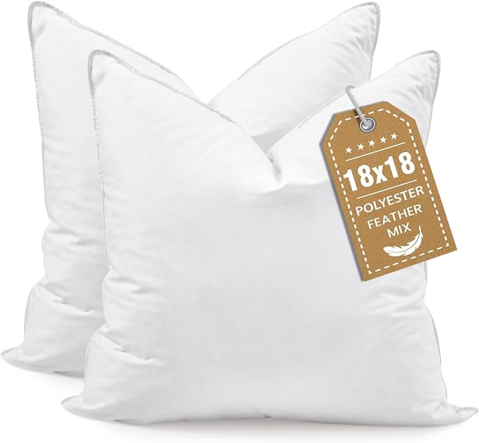 BHZ Throw Pillows 18x18 Euro Pillow Inserts Set of 2, Down Feather Alternative Pillow Inserts, Decorative Soft Large Square White Throw Pillows Insert for Couch Bed Dorm Sofa with Breathable Cover