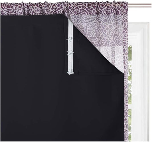 KGORGE Blackout Window Curtain Liners - Thermal Insulated Drape Liners for 84 inch Long Curtains, 100% Blackout Lining Drapes for Living Room (2 Pieces, W27 by L80, Black, Hooks Included)