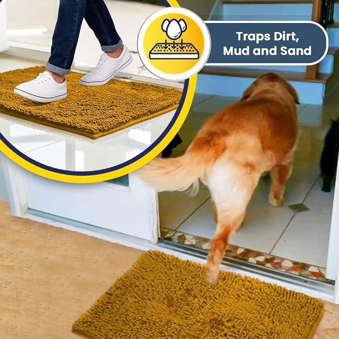 Muddy Mat® | Super Water Absorbent Door Mat Indoor, Microfiber Quick Dry Chenille Entryway Rug, Slip Resistant Front Door Mat, Indoor Mats for Entryway, Machine Washable Pet Rug, Gold 22" x 36"