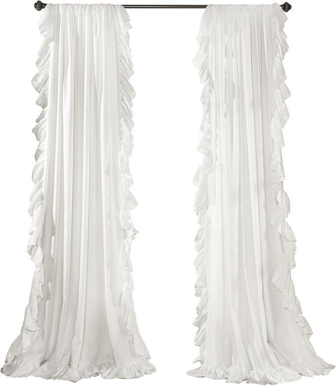 Lush Decor Reyna Ruffle Curtain Panel, White | 54"W x 84"L | Panel Pair | Pack of 4