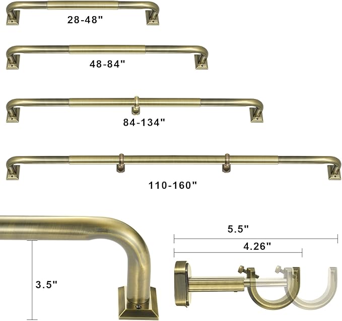 1 1/4 Diam Large Room Darkening Rods, 28-48Inch(2.33-4ft) Length Telescoping Wrap Around Curtain Rods For Bedroom Living Room Kitchen, Antique Bronze