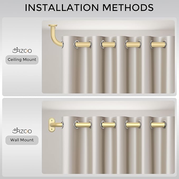 Wrap Around Curtain Rods Gold, Blackout Heavy Duty Curtain Pole for Windows 66 to 120 Inch, 1" Decorative Room Darkening Curved Modern Drapery Rod (Gold/Unique Design/All Metal)