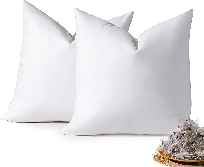DOWNSTORIA 20x20 Feather Down Pillow Inserts Set of 2, Decorative Pillows with 100% Coton Cover, Throw Pillow for Bed, Couch and Sofa.