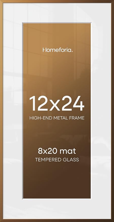 Homeforia 12x24 Picture Frame Bronze, High End Metal 12by24 Brass Poster Frames with Mat 8x20 Photo, 12 x 24 Panoramic Frames Matted to 8 by 20 Print, 24by12 Frames, Tempered Glass, Wall Kit, Set of 2