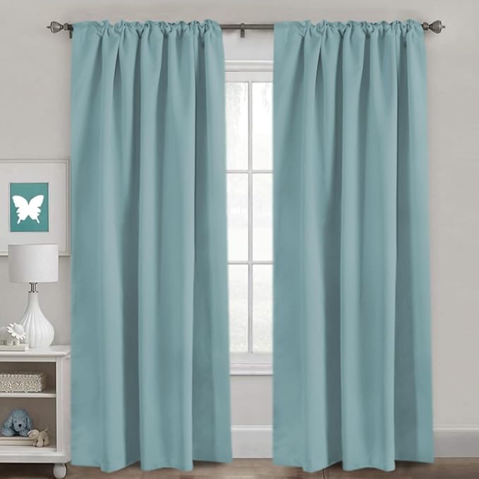 H.VERSAILTEX Blackout Curtains Thermal Insulated Window Treatment Panels Room Darkening Blackout Drapes for Living Room Back Tab/Rod Pocket Bedroom Draperies (2 Panels, Mineral Blue, 52 x 96 Inch)