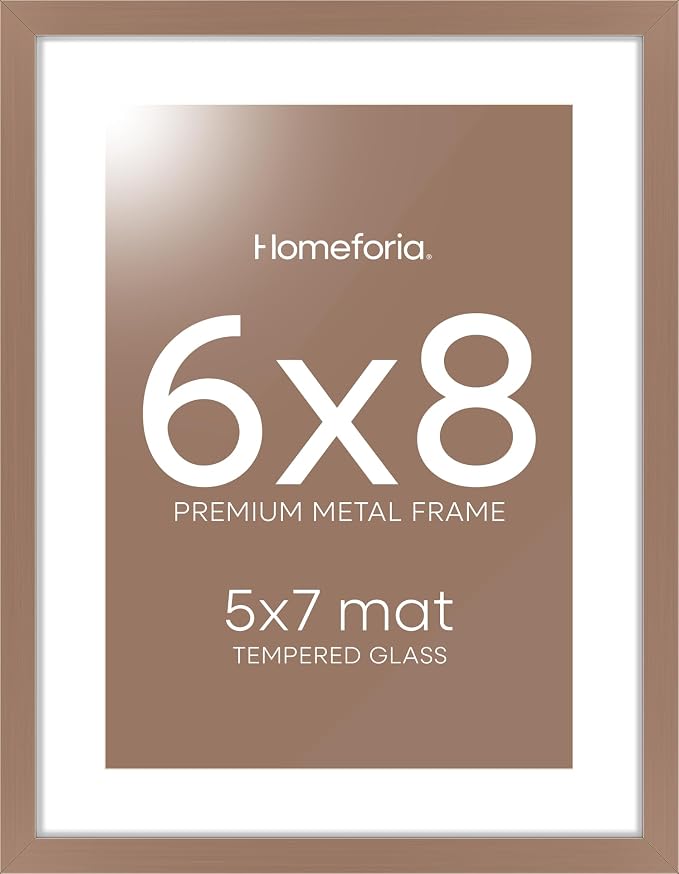 Homeforia 6x8 Picture Frame Mocha, High End Metal 6 x 8 Mocha Frames with Mat 5 x 7 for Art, 8x6 Desk Frame Matted to 5x7 inch Photo, 6 by 8 Wall or Tabletop Frames, Tempered Glass, Wall Kit, Set of 2