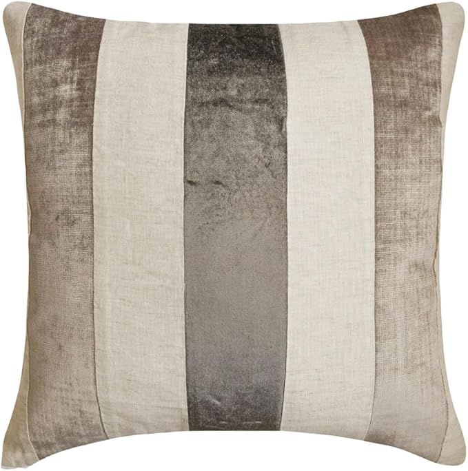The HomeCentric Decorative Pillow Cover, Grey Pack of 2, 18"x18" (45x45 cm) Throw Pillows, Velvet Patchwork Throw Pillows for Couch, Striped Modern Style Easter - Velvet Band Grey