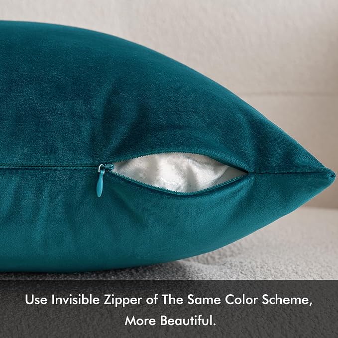 MIULEE 24x24 Inch Euro Sham Velvet Pillow Covers, Set of 2 Large Square Decorative Pillows -Teal Super Soft for King Bed, Sofa, Couch, Accent Chairs with Hidden Zipper