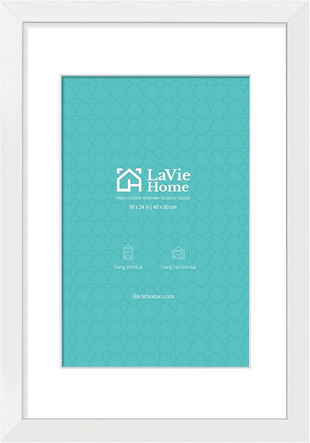 LaVie Home 16 x 24 Poster Frame White, Display Pictures 12x18 with Mat or 16x24 Without Mat, Stable and Sturdy Picture Frame and Polished Plexiglass, Horizontal and Vertical Format of The Wall（1 Pack）