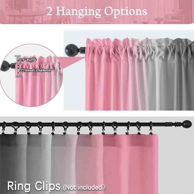 Pink Curtains 84 Inch Length 2 Panel Set Pink and Grey Ombre Curtains for Living Room Bedroom Farmhouse Ombre Light Filtering Window Curtain Modern Abstract Gradient Drapes