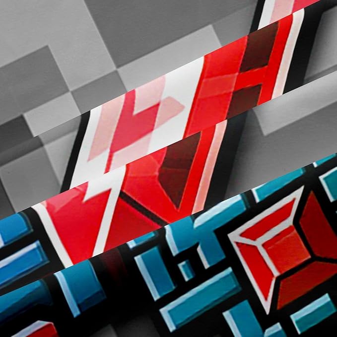 Castle Fairy Red Blue Sword Window Curtains,Geometric Grey Grid Privacy Blackout Curtain for Window Miner Theme Shade Windows Covering for Bedroom Pixel Video Games Drapes 2 Panels,52Wx90L