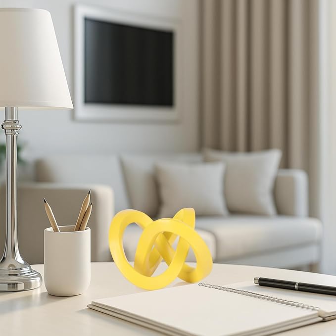 DOVDOV Yellow Knot-Decorated Sculpture, Yellow Home Decor Aesthetics, Möbius Strip Sculpture, Suitable for Decorating Bookshelves, Living Room TV cabinets, Office cabinets, and Coffee Tables.