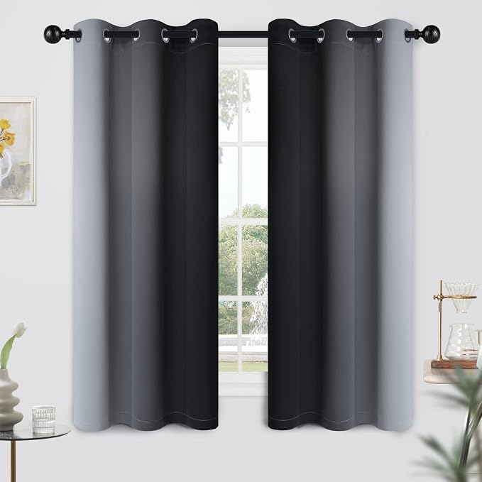 Yakamok Ombre Curtains Black and Greyish White for Living Room,42Wx63L | Room Darkening Curtains 63,Thermal Insulated Gradient Color Drape,Light Blocking Grommet Window Curtains for Bedroom,2 Panels