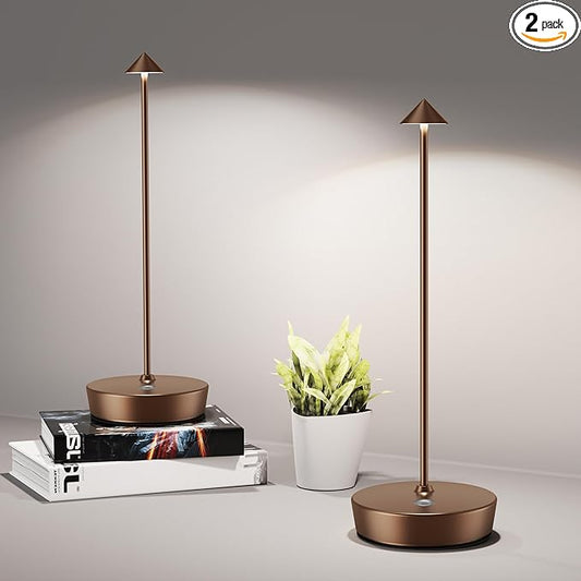 Cordless Table Lamps Rechargeable, 6000mAh Battery Operated LED Desk Lamp Outdoor Waterproof Portable Touch Dimmable Table Night Light for Patio Restaurant Dining Home Set of 2 Moka