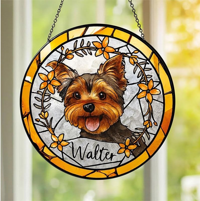 Custom Pet Portrait Glass Wall Hanging, Personalized Dog and Window Display, Unique Gift for Pet Owners