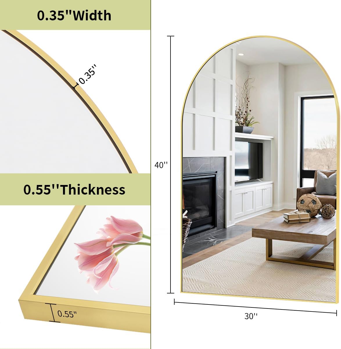 BEAUTYPEAK 30"x40" Arch Bathroom Mirror, Wall Mounted Vanity Metal Frame Mirror for Bedroom, Entryway, Living Room, Gold