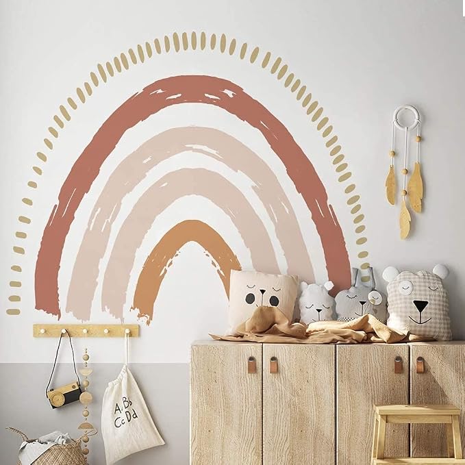 funlife Large Boho Rainbow Wall Decals Peel and Stick, Self Adhesive Boho Polka Dot Wall Decal Hearts Wall Sticker for Girls Bedroom Decor, Kids Nursery Room