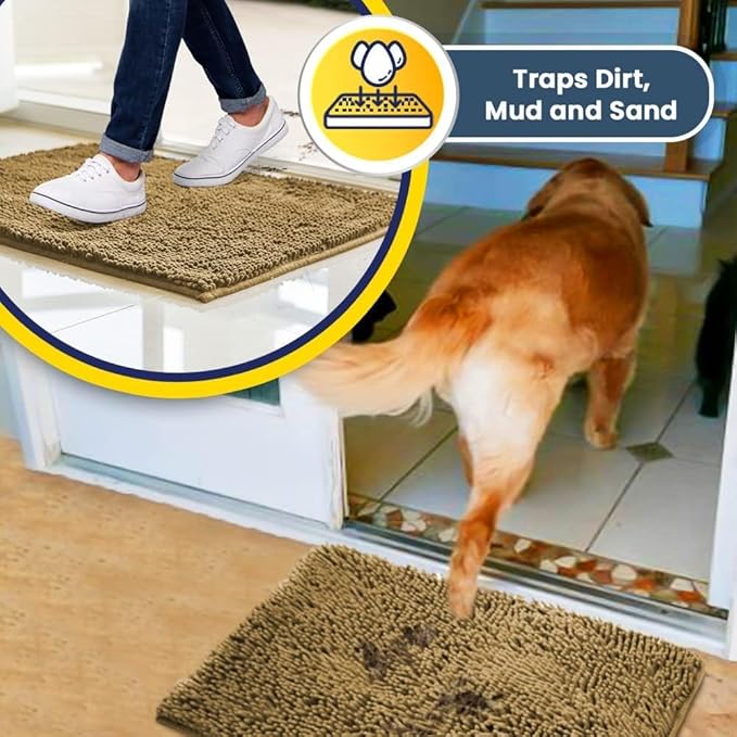 Muddy Mat® | Super Water Absorbent Door Mat Indoor, Microfiber Quick Dry Chenille Entryway Rug, Slip Resistant Front Door Mat, Indoor Mats for Entryway, Machine Washable Pet Rug, Beige 36"x72"