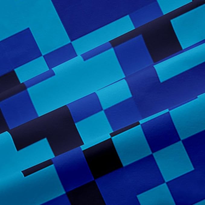 Castle Fairy Navy Blue Camouflage Window Curtain,Geometric Checked Bedroom Decor Curtains,Kids Boys Teens Pixelated Miner Style Window Treatment Video Games Blackout Drapes 2 Panels,52Wx84L