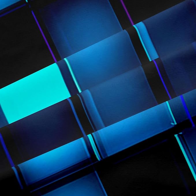 Castle Fairy Neon Blue Grid Window Curtain | Video Games Blackout Curtain for Women Bedroom Decor,Geometric Pixelated Block Curtains 3D Block Theme Living Room Top 2 Panels,52Wx90L