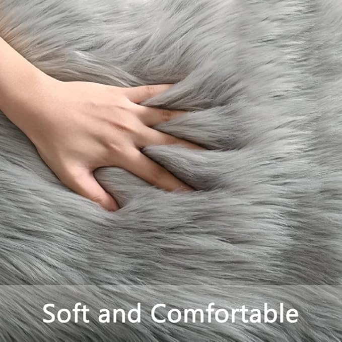 ORINOVA Silver Grey Washable Furry Area Rugs for Living Room Fluffy Faux Fur Rug for Bedroom Rugs 3x5 Nursery Rug