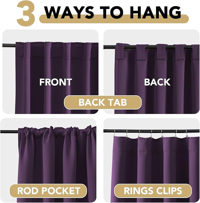 H.VERSAILTEX Blackout Curtains Thermal Insulated Window Treatment Panels Room Darkening Blackout Drapes for Living Room Back Tab/Rod Pocket Bedroom Draperies, 52 x 96 Inch, Plum Purple, 2 Panels