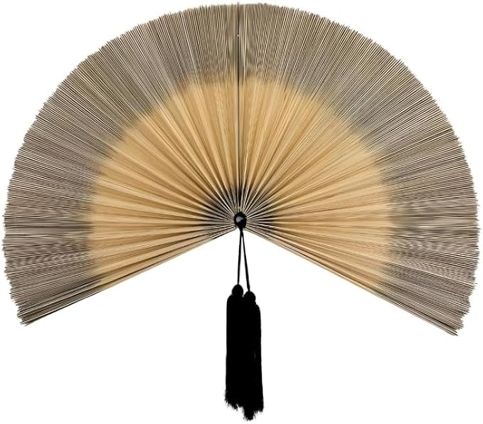 SUCHUBU Bamboo Wall Fan, 47" Handwoven Bamboo Wall Decor, Japanese Wall Hanging Fan for Bedroom, Fireplace, Natural Asian Wall Art for Boho & Farmhouse with Hook Strap Included (White Brown, Large)