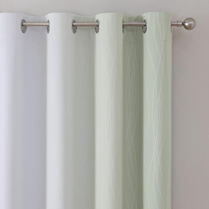 Estelar Textiler Sage Green and Greyish White Ombre Blackout Curtains 90 Inch Length 2 Panels Set, Thermal Insulated Drapes for Bedroom, Full Light Blocking Grommet Curtains for Living Room,52Wx90L