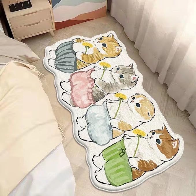 Cat Rugs, 1.3' X 3.9' Small Cute Irregular Shaped Rug for Bedroom Bathroom Room, Funny Cartoon Pet Area Carpet Kid Rugs, Cat Decor Dog Shaped Pet and Children Entryway Runner Rug (D Four Pants Cat)