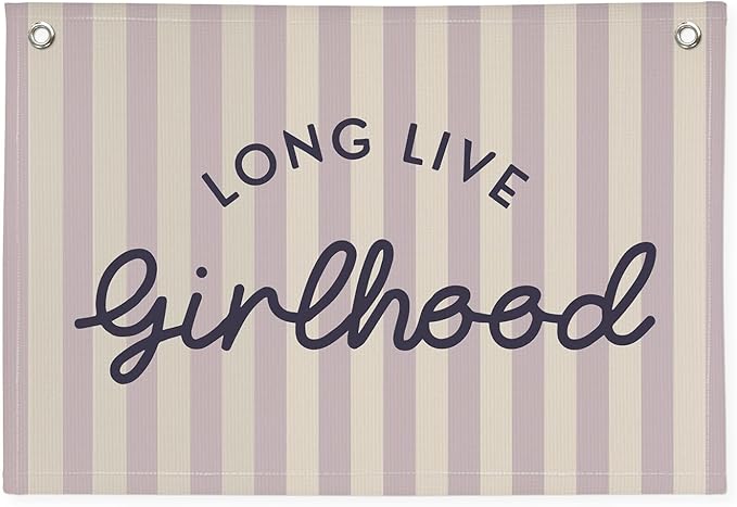 Purple Girls Room Decor Long Live Girlhood Banner, Vintage Stripes Flag Banner Nursery Playroom Wall Decor for Girls Bedroom Dorm Toddler Decorations Teen Girls Kids Room 30x20,girlroom