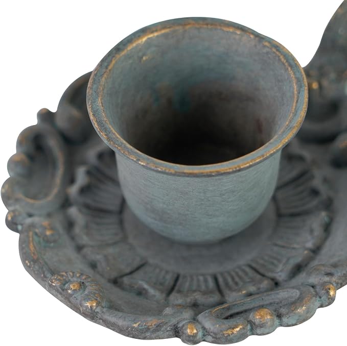 NIKKY HOME Vintage Taper Candle Holders Set of 2, Small Candlestick Stand | Decorative Handled Rustic Blue Metal Candle Stick Holders, Elegant Table Decor for Centerpieces, Weddings, Dinners, Mantels