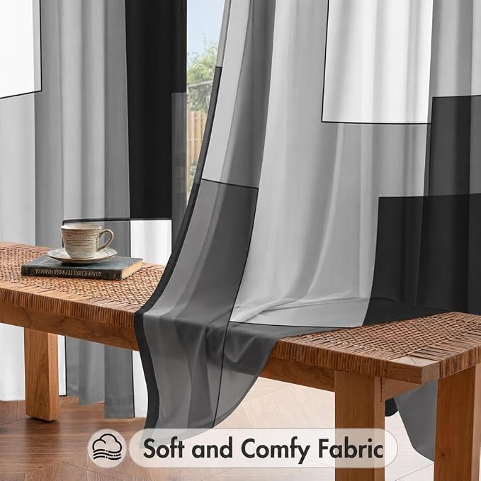 Black and Grey Curtains for Living Room 84 Length Geometry Curtains Modern Black White Gray Abstract Rod Pocket Curtain for Bedroom Kitchen Room Window Drapes 2 Panels