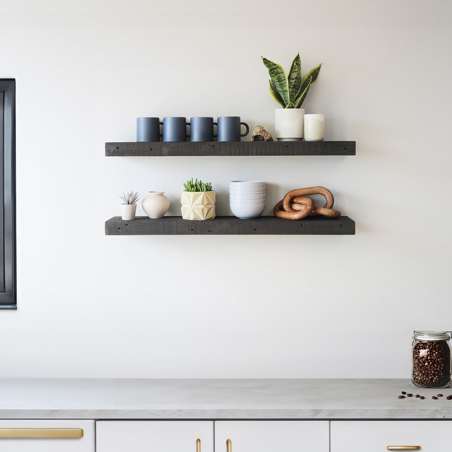 Urban Legacy Reclaimed Barnwood Planks | Floating Shelves for Wall w/Flush Mount Shelf Bracket Set Included | Set of 2 (Coffee Bean, 24"x7"x 2")