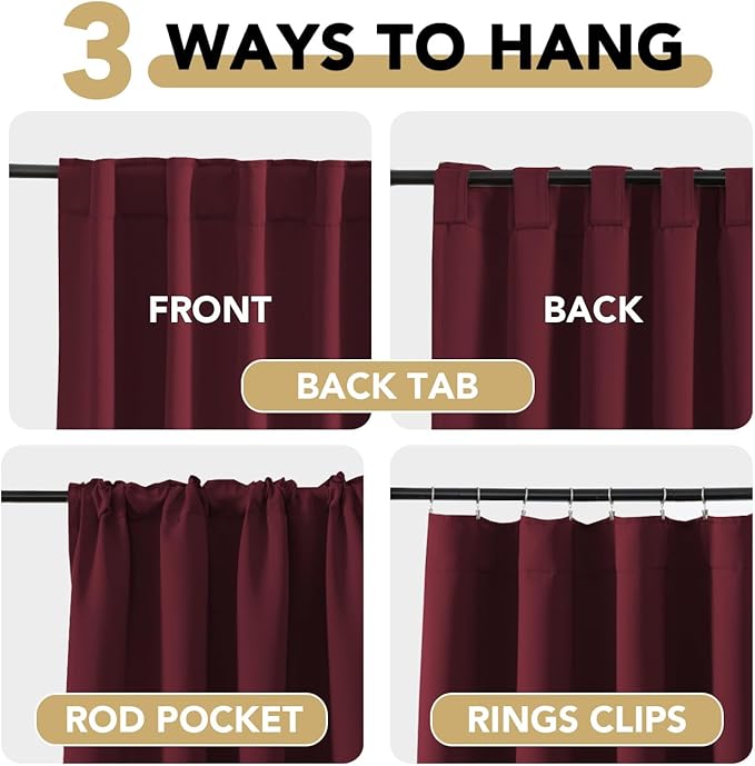 H.VERSAILTEX Christmas Blackout Curtains Thermal Insulated Window Treatment Panels Blackout Drapes for Living Room Back Tab/Rod Pocket Bedroom Draperies, 52 x 84 Inch, Burgundy Red, 2 Panels