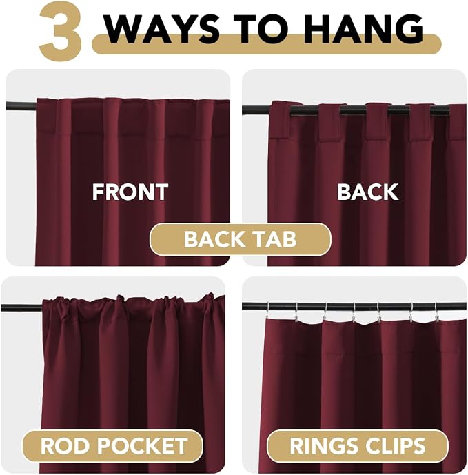 H.VERSAILTEX Christmas Blackout Curtains Thermal Insulated Window Treatment Panels Blackout Drapes for Living Room Back Tab/Rod Pocket Bedroom Draperies, 52 x 63 Inch, Burgundy Red, 2 Panels